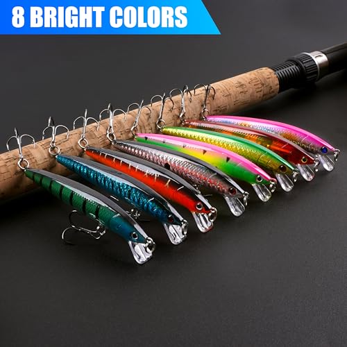 Suspending Jerkbait Fishing Lures, Minnow Lures Jerk Bait Bass Fishing Bait with Treble Hook Artificial Floating Jerkbait for Bass Trout Pike Walleye Freshwater Saltwater - color: Type A:8pcs-3.8in/0.27oz