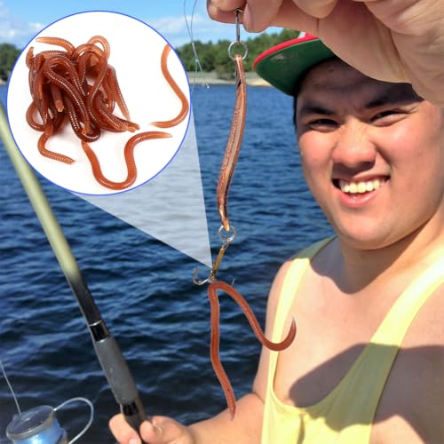 Joyzan Fishing Bait,Soft Lure Trout Fake Earthworm Bass Artificial Worm Kit | Faux Lures Trick Toy Drop Shot Bloodworm Grub Stickbaits Realistic Tackle Lifelike Shaped Stretchy Fresh Water PVC 18PCS