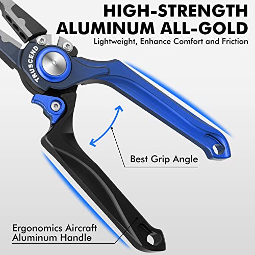 TRUSCEND Easy Use Lockable Fishing Pliers with Tungsten Carbide Cutter, Innovative Ergonomic Handy Handle, Saltwater Corrosion Resistant Teflon Coated Fishing Tool, Light Multi-Function Fishing Gear - color: D2-blue