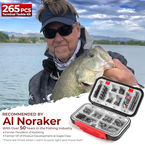 MadBite by KastKing 182/265/400pcs Compact Fishing Tackle Kit - All-in-One Freshwater Hooks, Weights, Bobbers in Tackle Box, Fishing Gear Set for Bass Trout Panfish - style: 265pcs Terminal Tackle Kit