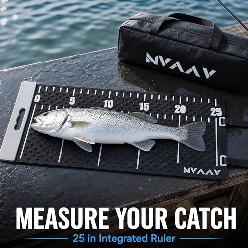 Large 29" Fish Fillet Mat with Storage Bag, Non-Slip Fish Cleaning Mat with 25" Integrated Ruler, Portable Fish Fillet Board for Cutting and Cleaning