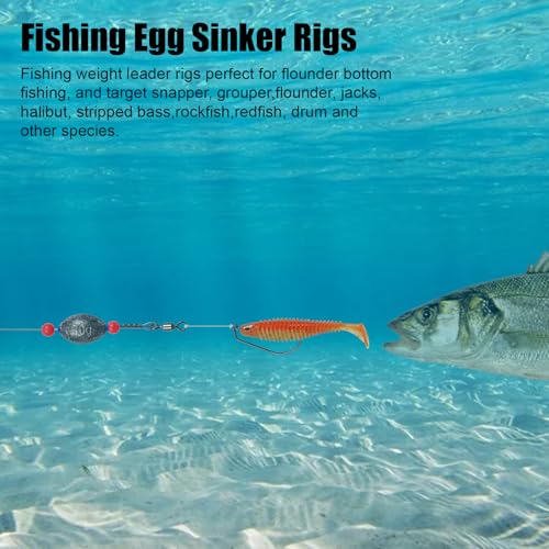 Fishing Egg Sinker with Soft Plastic Core Weight Rigs 5pcs Flounder Rig Saltwater,176.37lb Fishing Wire Leader with Egg Sinker Swivels Snap, Grouper Bottom Fishing Rigs - color: rig, size: 20g(2/3oz)-5pcs