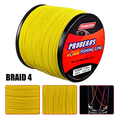 Braided Fishing Line 4 Strands Stronger Multifilament PE Braid Wire for Saltwater 6LB-100LB 110yards 328yards 547yards Super Strong Superline - color: Yellow, size: 328Yds/50LB