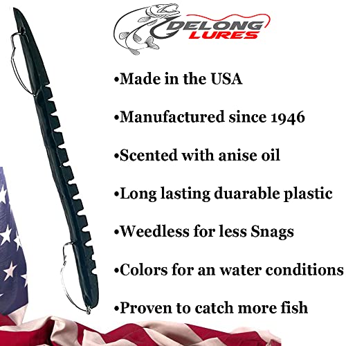 DeLong Lures – Made in USA 6" Bass Fishing Worms, Pre-Rigged Weedless & Unrigged Soft Plastic Baits, Anise-Scented Durable Lures for Freshwater & Saltwater - color: Black