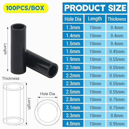 Fishing Crimp Sleeves, 100pcs Single Barrel Crimp Sleeves Brass Copper Crimping Loop Sleeves Black Oxidized Fishing Line Crimps Tube Connector Wire Leader Rigging Tackle - size: Inner Dia 1.3mm-100pcs
