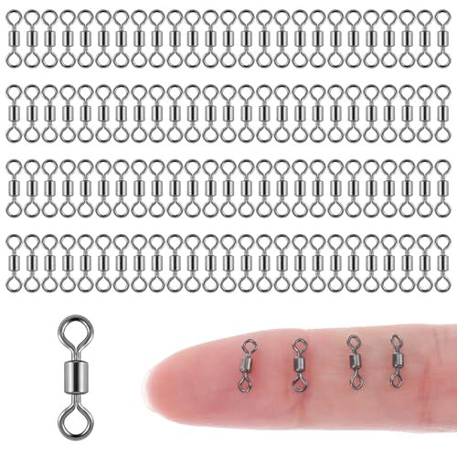 InnoHHustle 100 PCS Micro Swivels for Fly Fishing, Stainless Steel Swivels Fishing Tackle Small Rolling Barrel Swivel High Strength Hook Line Connector Fly Fish Tackle Swivel with Black Coating