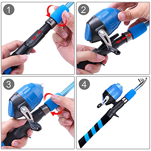 PLUSINNO Kids Fishing Pole, Portable Telescopic Fishing Rod and Reel Combo Kit - with Spincast Fishing Reel Tackle Box for Boys, Girls, Youth - color: BLUE, size: 5.91 ft