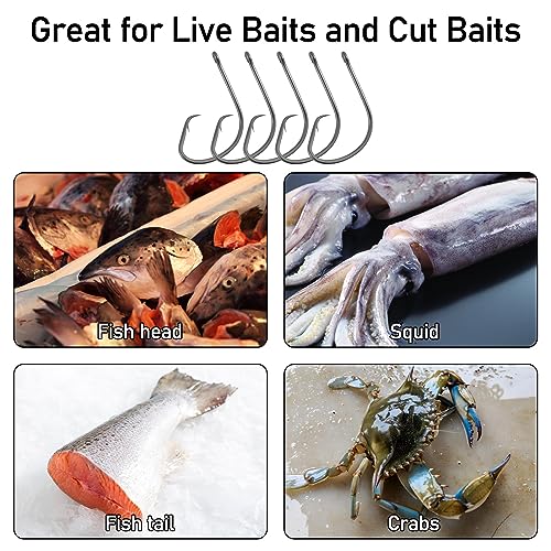 Dr.Fish 100 Pack Light Circle Hooks for Fresh & Saltwater Fishing, Offset Wide Gap Live Bait Fishing Hooks Bass Mackerel Striper Flounder Catfish - size: #6-100 Pack
