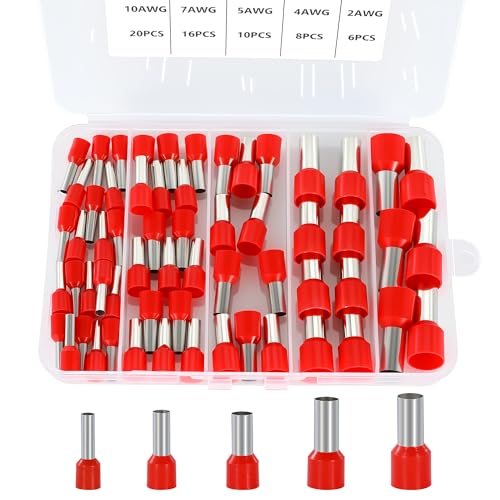 5 Sizes Wire Ferrule Kit Insulated Ferrule Connectors Crimp Wire Terminal Pin Cord End AWG(10 8 6 4 2) Gauge - style: 10-2AWG 60P