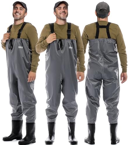 Foxelli Chest Waders - 2-ply Nylon/PVC Waterproof Lightweight Fishing Waders for Men & Women with Boots - size: 10