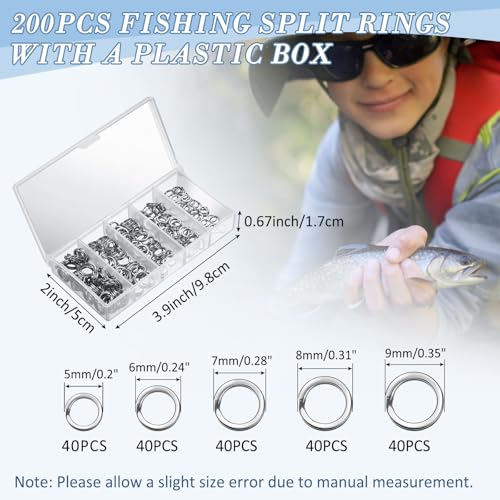 Skylety 200 Pcs Fishing Stainless Steel Split Rings, 50 Treble Hooks, Lure Tackle Connector Fishing Pliers, Fish Lanyard and 876 Lure Eyes for Tackle Fish - color: multicolor
