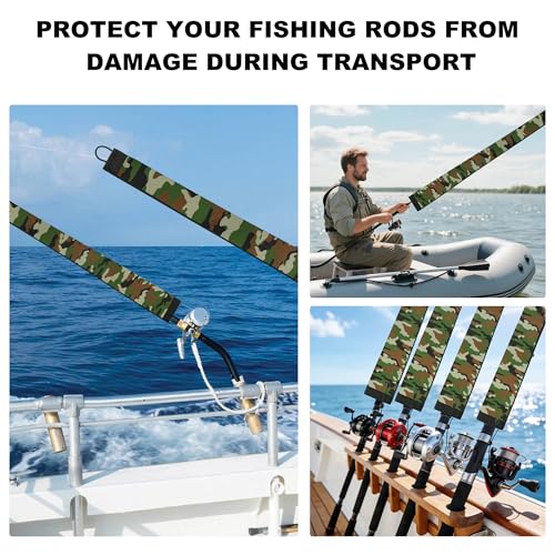 Neoprene Camo Fishing Rod Sleeves,Fishing Pole Sleeves,Fishing Rod Socks | UV Resistance,Puncture Resistant, Protect Casting, Spinning, Trolling Fishing Rods, Storage, tangled-free,75in,68in,60in - color: 2-Deep Green Camo, size: 69"