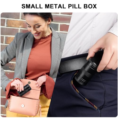 Pill Box 2 Times A Day Daily Waterproof AM PM Metal Pill Case - Travel Pill Container Twice A Day with 2 Compartment, Portable Medicine Organizer Holder for Vitamin, Fish Oils, Supplements - color: Black, size: Medium-Medium