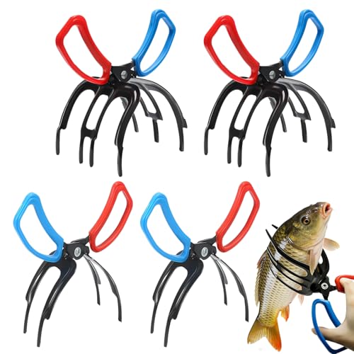 4 Packs 2/3 Claw Fish Gripper, Fish Grabber, Metal Fishing Pliers, Fish Grip Tackle Holder, Multifunctional Fishing Control Clamp, Forceps for Grip Most Freshwater