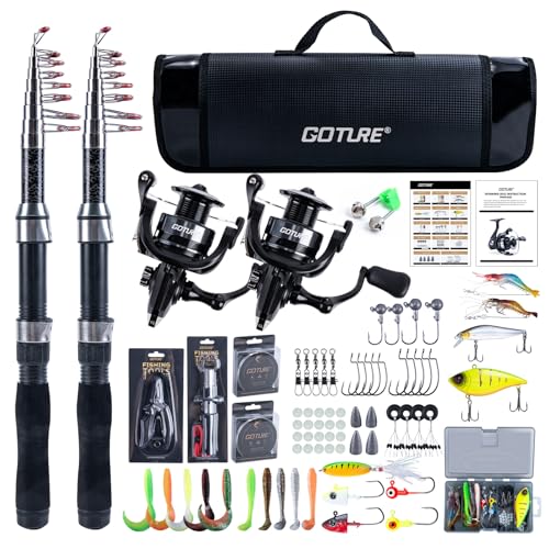 Goture Fishing Rod and Reel Combos-2PCS Telescopic Fishing Pole+2PCS Spinning Reels with Carrier Bag,1.8M-2.7M Telescopic Rod Reel Kit for Starter Travel Saltwater Freshwater,Gifts for Men - color: B1, size: 7.5 FT