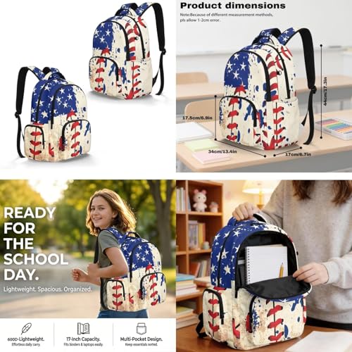 Kids' Backpacks School-Bag 4 Pack Set Custom Baseball Print Backpack with Lunch Box Pencil Case Water Bottle Holder Sling Bag with Pocket Adjustable Strap - color: Custom Baseball Print B