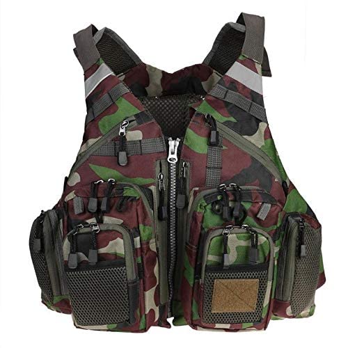 JKSPORTS Fly Fishing Vest - Fishing Safety Life Jacket for Swimming, Sailing, Boating, Kayak - Floating Multifunction Breathable Backpack for Men and Women - Adjustable, Grey/Green/Red/Blue - color: Green camouflage, size: without foam