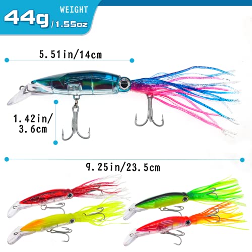 Squid Swimbait Fishing Lures - Tail Octopus Jig Head Glow Soft Plastic Lures - Trout Bass Fishing Baits Kit - color: A-octopus fishing jig 5pcs 5.51in/1.41oz