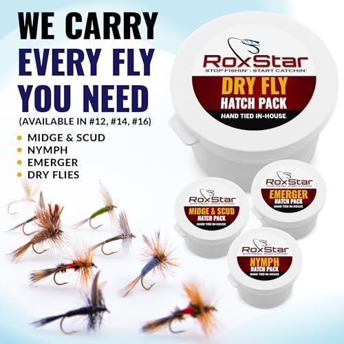 RoxStar Fishing Fly Shop, Premium Stimulator Dry Fly Assortment, Emerger Hatch Pack, Nymph Fly Hatch Pack for Trout and Bass - color: Dry Hatch Pack #14