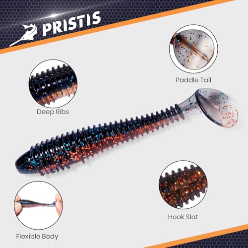 Pristis SwingShad, 35 pcs 3'' Paddle Tail Swimbaits, Soft Plastic Fishing Lures for Bass Crappie Smallmouth, Durable Swim Baits Sinking Swimmer Kit for Saltwater Freshwater Texas Carolina Fitness Rig - color: Common Shiner