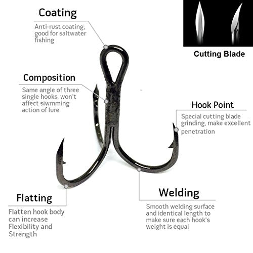 Fishing Hooks Treble Hooks for Hook Upgrade Cutting Blade 4X Strong Short Shank Black Nickle - size: 2