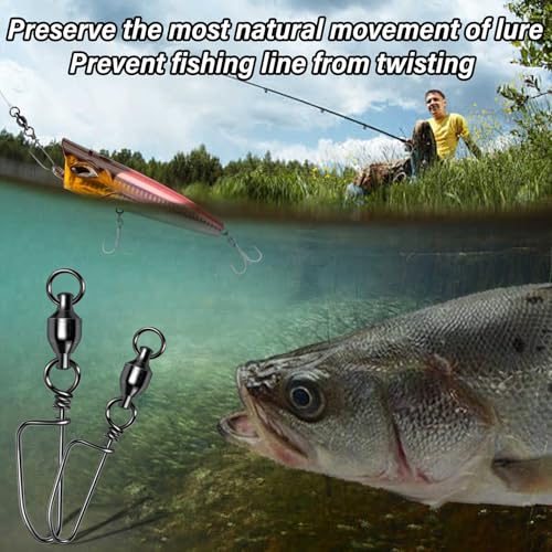 Alwonder 20-Pack Ball Bearing Swivels with Snaps, Fishing Snap Swivels Fishing Tackle Saltwater Freshwater Coastlock Snaps Barrel Swivel Leader Connector Downrigger Planer Release Clips - size: #8-352lb