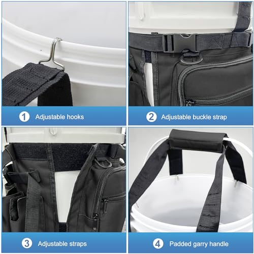 Fishing Bucket Organizer with Bucket Cover Fishing Tackle Bag with Rod & Plier Holder, Multi-Pockets for 5 Gallon Bucket Fishing Gear & Accessories Father Gifts - color: Black