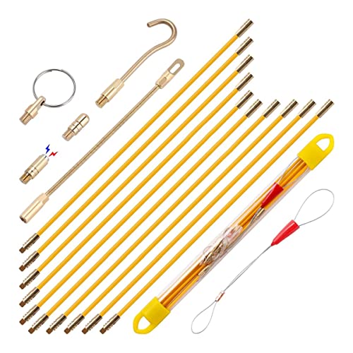 33' Fiberglass Running Electrical Wire Cable Pulling Fish Tape kit with 5 different attachments in a Carrying Case - size: 33FT-10 Rods