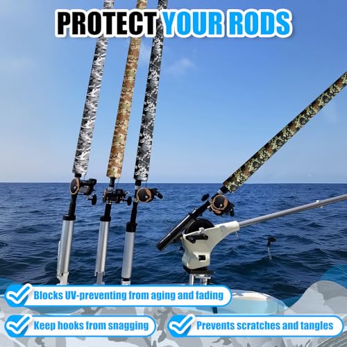 Neoprene Fishing Rod Sleeve Rod Socks Puncture Resistant Fishing Rods Cover for Storage and Transportation Protective Case for Casting Trolling Spinning Rods - color: Camouflage