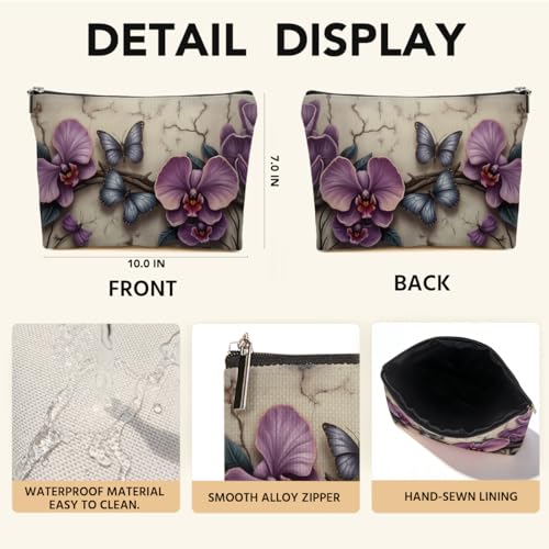 JIUWEIHU Purple Orchid Makeup Bag, Butterfly Cosmetic Bags Travel Organizer Bag Zipper Pouch, Christmas Birthday Gifts for Women Sister Mom Friend, Purple Flower Gifts - color: Multicolor 0057