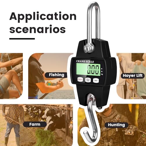 Digital Hanging Scale, 880lb/400kg Crane Scale, Handheld Digital Hanging Scale, Mini Crane Scale with LCD Display and Hooks, Aluminum Alloy Body for Hunting, Outdoor, Fishing, Farm (Black) - color: Black-880lb
