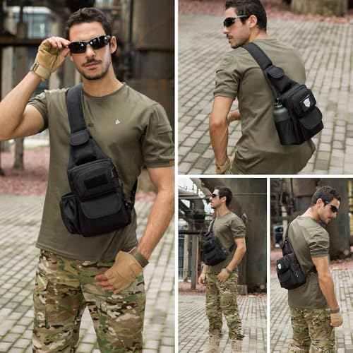 Sling Bag Crossbody Backpack for Men, Tactical Chest Shoulder Bags Daypack | Camouflage Cross Body Bag with Convertible Waterproof Shoulder Strap Trendy Casual Daypacks and Water Bottle Holder Chest Bag - color: Color 6