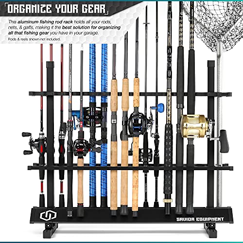 Savior Equipment Fishing Rod Rack Holder Organizer, 24-48 Slots to Hold Fresh Salt Water Spinning Rods & Reel Combo, Lightweight Aluminum Vertical Fish Pole Garage Storage Ground Display Stand - color: Carbon Black, size: 36-Slots