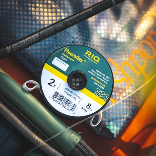 RIO Products Fluoroflex Freshwater Tippet – 100% Fluorocarbon, Medium-Stiff Leader for Steelhead, Salmon, Trout, and Bass – Abrasion Resistant – 25 or 30 yd Spool, 0X–20lb Sizes - size: 2X