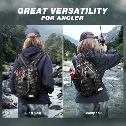 Ghosthorn Fishing Backpack Waterproof Tackle Bag Sling Bag Gift - color: Black Camouflage, size: Standard