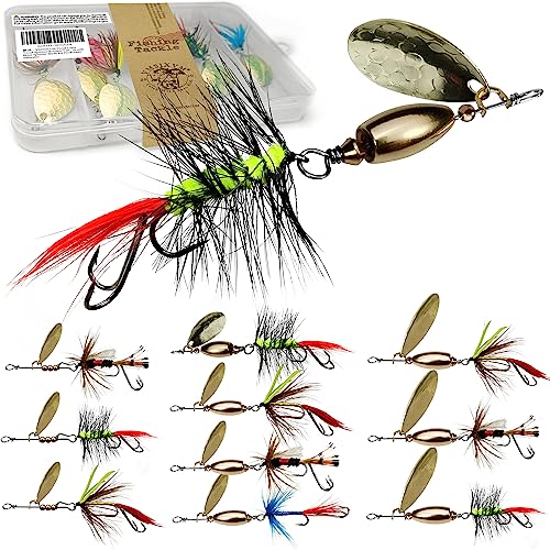 Trout Lures Rooster Bait Tail Fishing Spinnerbaits, Brass Hard Metal Spinner Baits Trout Fishing Lures for Bass Salmon Pike Freshwater Saltwater Lake River - color: A2-10pcs-3pcs 1/16oz, 4pcs 1/4oz，3pcs 3/8oz