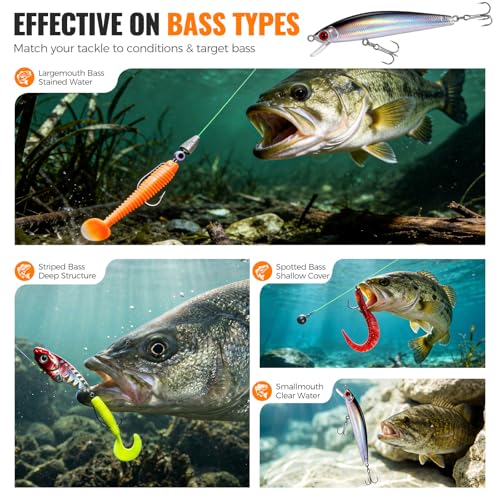 PLUSINNO Bass Fishing Lures - Pro Tackle Box Kit for All Water, 307 pcs | Largemouth Smallmouth Bass Fishing Kit, Freshwater, Lake, 6 Pre-rigged Rigs for Ready to Use, Beginners Fishing Tackle - color: green