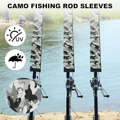 Neoprene Camo Fishing Rod Sleeves,Fishing Pole Sleeves,Fishing Rod Socks | UV Resistance,Puncture Resistant, Protect Casting, Spinning, Trolling Fishing Rods, Storage, tangled-free,75in,68in,60in - color: 2-Light Green Camo, size: 60"
