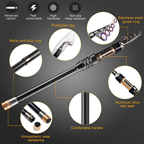 ShinePick Fishing Rod Kit, Telescopic Fishing Pole and Reel Combo Full Kit with Line Lures Hooks Carrier Bag for Travel Saltwater Freshwater Boat Fishing Beginners - color: 2.1M