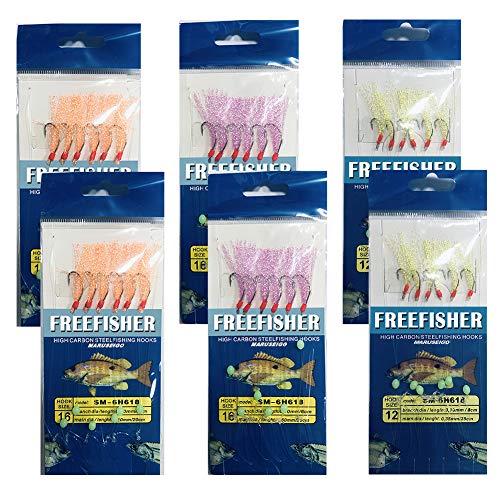 22 Packs Bait Rigs Set, Fishing Bait Rigs,Fishing Rigs with Sharp Hooks,Soft Shrimp Lure Surf Fishing Rigs Fish Skin Feather Hooks for Freshwater