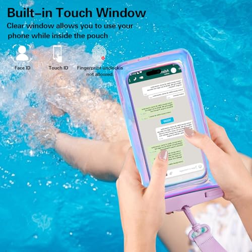 Famoby 4 Pack Iridescence Waterproof Phone Pouch, Cell Phone Waterproof Case Dry Bag,Protection Level: IP68,Beach Cruise for iPhone,Samsung,and More,Lanyard Included,(Fits Up to 8.3"),Iridescence - color: Iridescence 4 Pack