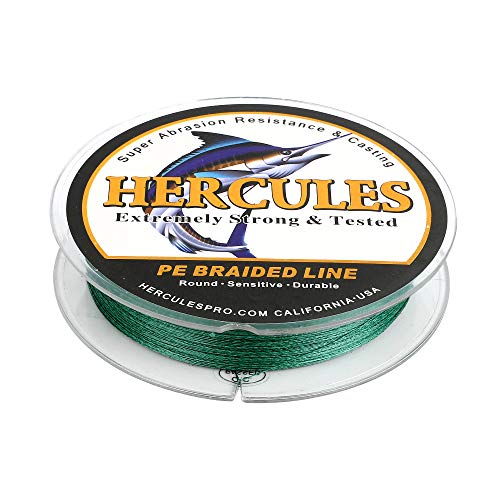 HERCULES Cost-Effective Super Strong 4 Strands Braided Fishing Line 6LB to 100LB Test for Salt-Water, 109/328 / 547/1094 Yards (100M / 300M / 500M / 1000M), Diam# 0.08MM - 0.55MM, Hi-Grade - color: Green, size: 10LB(4.5KG)-0.12MM-1094YDS(1000M)