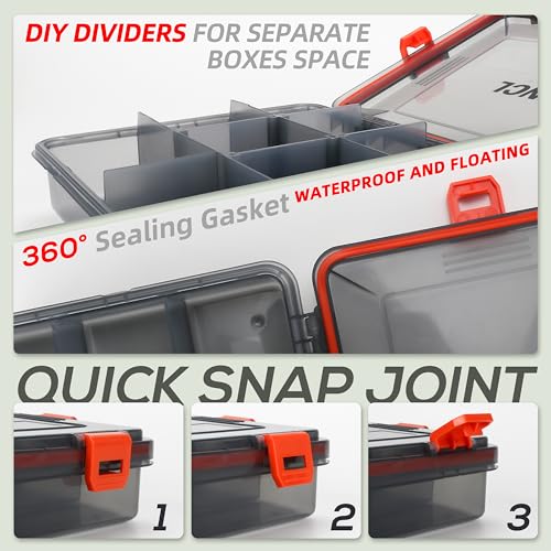 RUNCL Fishing Tackle Box, Waterproof Airtight Stowaway, 3600/3700 Tray Tackle Box with Adjustable Dividers, Plastic Storage Organizer(4pcs 3600) - color: 4pcs 3600
