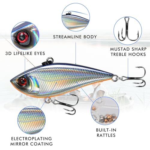 TRUSCEND Shallow or Deep Diving Crankbait with BKK Hooks, Wobble Fishing Lures for Bass Trout Crappie Walleye, Sinking Lipless Vibe Crank Bait for Bass Pike, Amazing Swimbait for Family Fishing - color: A5-1.8",0.2oz