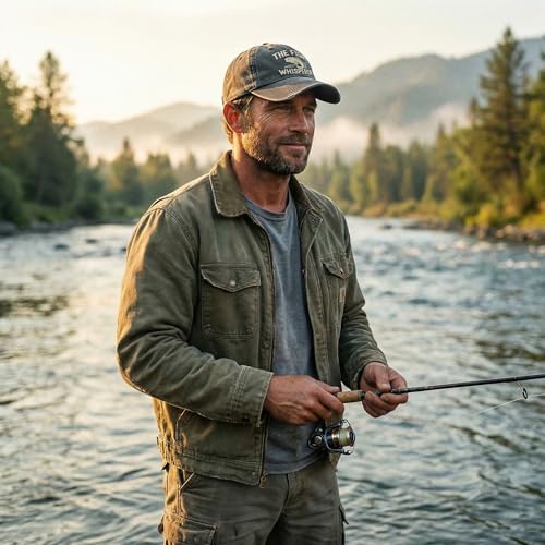 Fish Hats for Men Women,Funny Fishing Lover Gifts,Embroidered Washed Distressed Baseball Cap,Vintage Trucker Hat - color: Whisperer-black