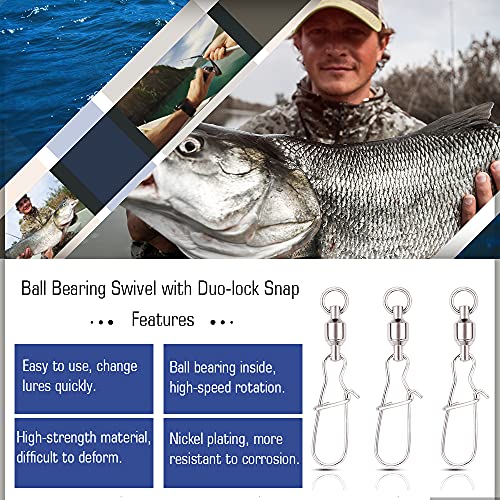 AMYSPORTS Ball Bearing Swivels Fishing Barrel High Strength Fishing Snap Bearing Connector Ring Snaps Swivels Saltwater Stainless Steel Accessories - size: Size 8+8 (217lb) 24 pcs