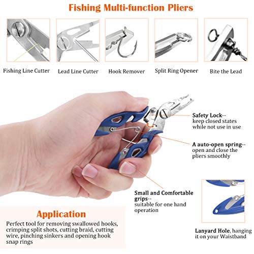201 Pcs Stainless Steel Fishing Split Rings 5 Sizes Double High Strength Lure Tackle Connector kit with Fishing Pliers Fish Hook Remover Fishing Tackle for Freshwater and Saltwater