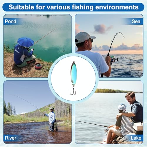 Fishing Spoons Lures, Metal Saltwater Treble Trout Lures Jigging Spoon with Treble Hooks Casting Spinner Baits - color: Colorful, size: 10g / 3/8oz