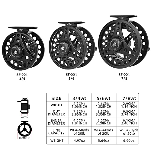 SF SF-001 Large Arbor Fly Fishing Reel with Aluminum Alloy Body 3/4wt 5/6wt 7/8wt Die Cast Pre-Loaded Fly Reel with Line Combo for Trout Bass Carp Pike Panfish - color: Matt black-Unloaded, size: 7/8wt