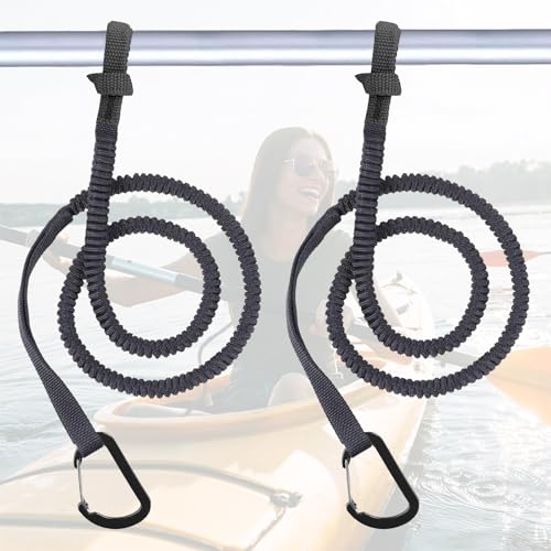 Kayak Paddle Leash Kayak Rod Leash, 3-7 ft Stretchable Strap Lanyard Rope for SUP,Kayak Fishing Accessories for Kayak and Paddles - color: Black 2 Pack